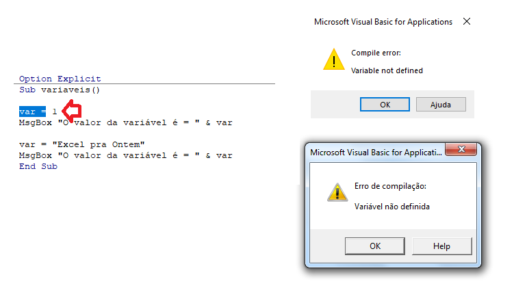 A imagem mostra o que acontece quando se utiliza uma variável sem iniciá-la.