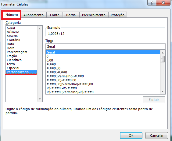 aonde ir na janela "Formatar Células" para inserir a máscara no CNPJ.