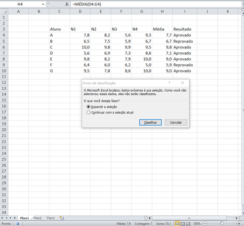 ordenar os alunos conforme a média final