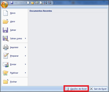 como chegar em opções do Excel para habilitar o VBA no Excel 2007