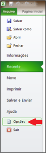 como chegar em opções do Excel para habilitar o VBA no Excel 2010
