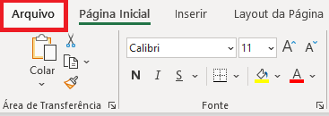 guia "arquivo" no Excel mais atualizado