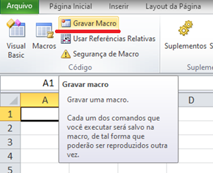segunda forma para gravar uma macro