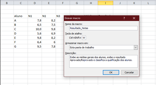 tela com o nome da nossa macro