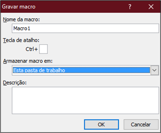 tela para colocar o nome da macro