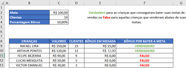 Exemplo prático da função xor no Excel