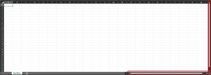 introdução ao excel localização da barra de rolagem na planilha