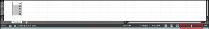 introdução ao excel localização do controle de zoom na planilha