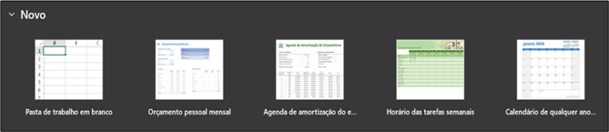 introdução ao excel parte superior da tela inicial nessa parte da tela tem as opções para criar uma nova pasta de trabalho