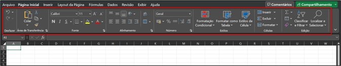 introdução ao excel localização da faixa de opções na planilha