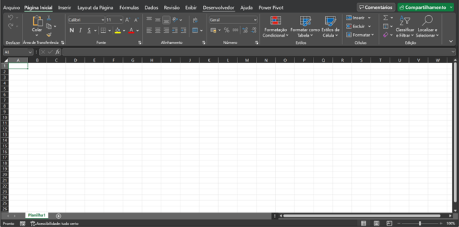 introdução ao excel pasta de trabalho em branco