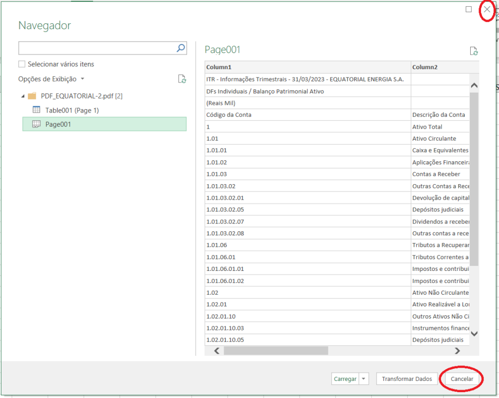 Importar e transformar dados do PDF para o Excel